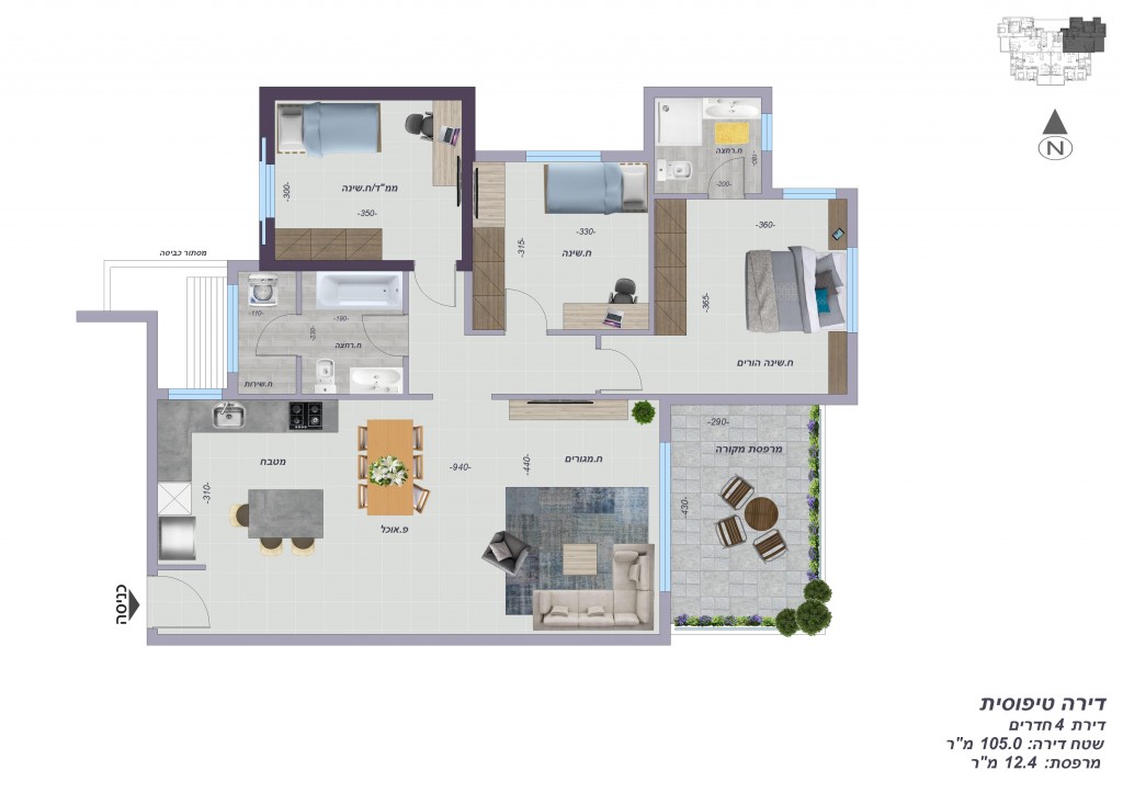 Apartment 3 rooms Netanya City center 507-IBL-33